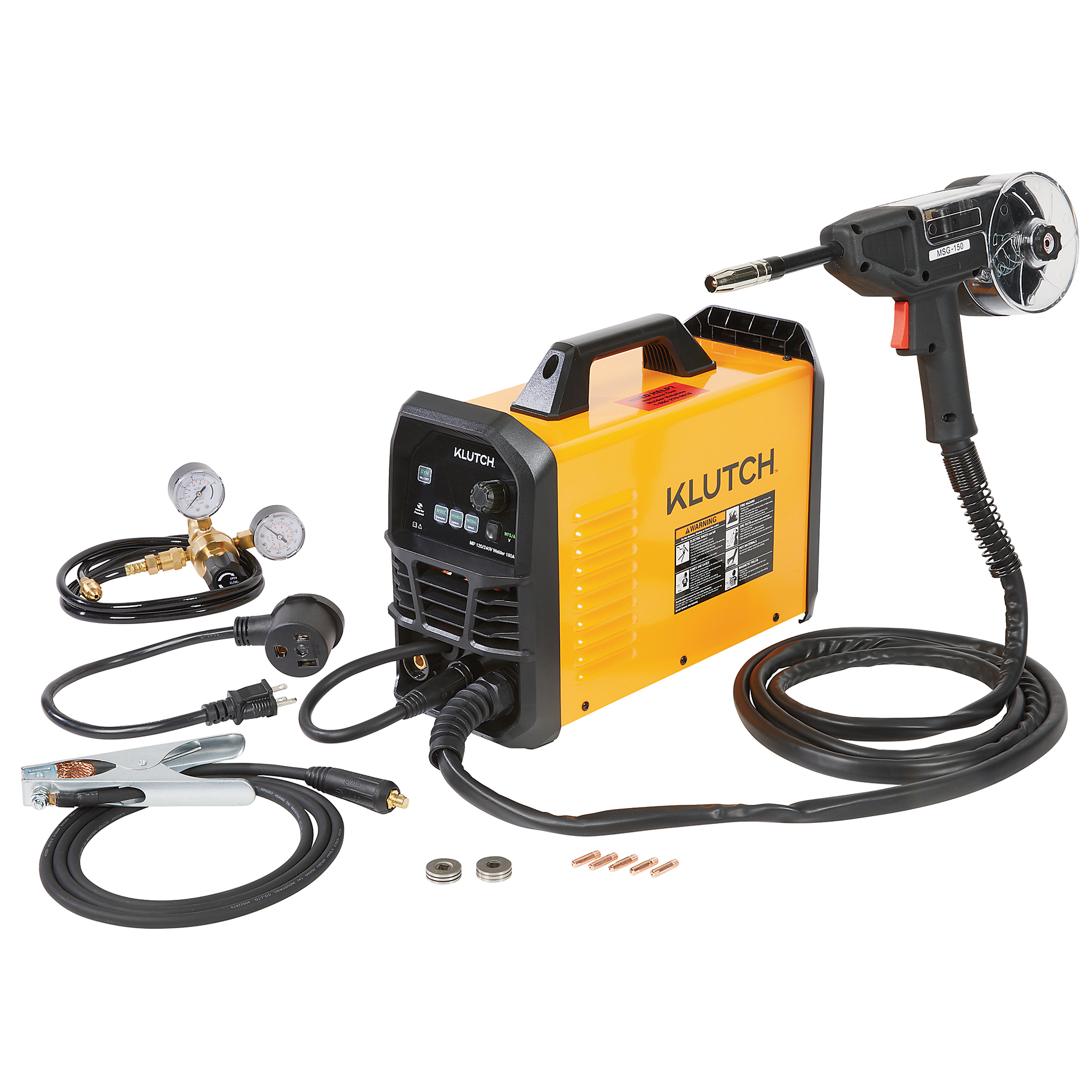 Klutch Dual-Voltage 180 Amp MIG/Flux-Core Multi-Process Welder with Inverter Technology, LCD Display and Spool Gun, 120/240 Volts, 180 Amp Max.